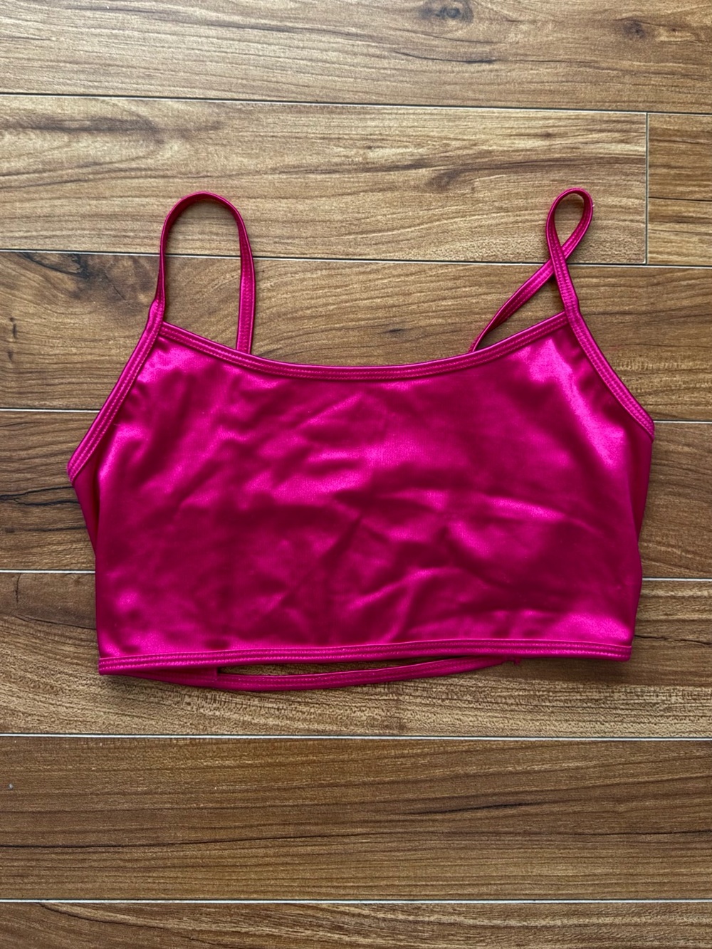 Garage Satin Spaghetti Strap Crop Bralette - Hot Pink - Size Medium